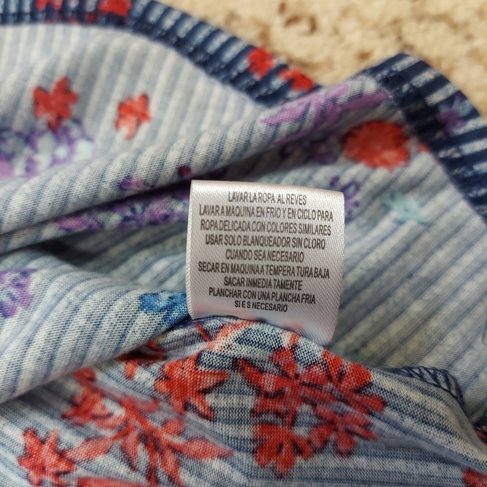 French Laundry Womens Size M Blue Floral Striped Button Front Blouse Long Sleeve - Picture 13 of 14